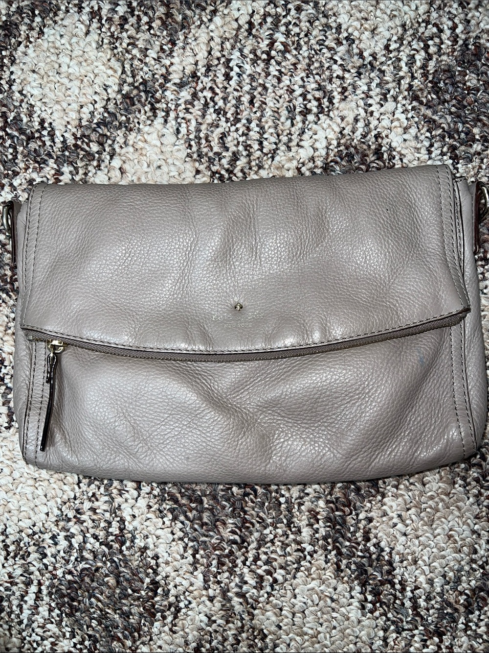 kate spade Pebbled Leather Foldover Crossbody - Gray Taupe